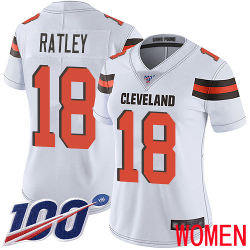Cleveland Browns Damion Ratley Women White Limited Jersey 18 NFL Football Road 100th Season Vapor Untouchable